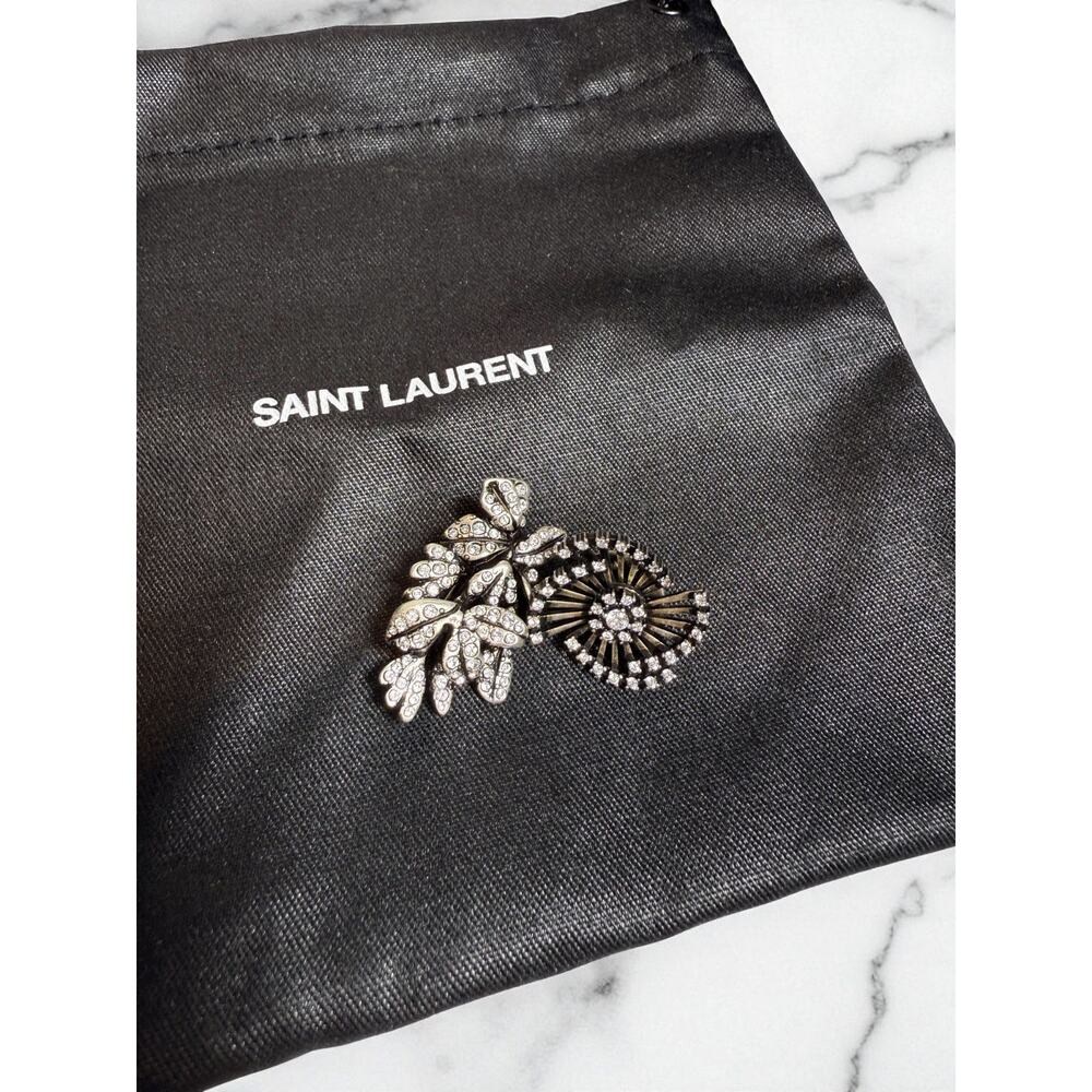 NIB Saint Laurent Crystal Flower Pin Brooch Set Authentic $545